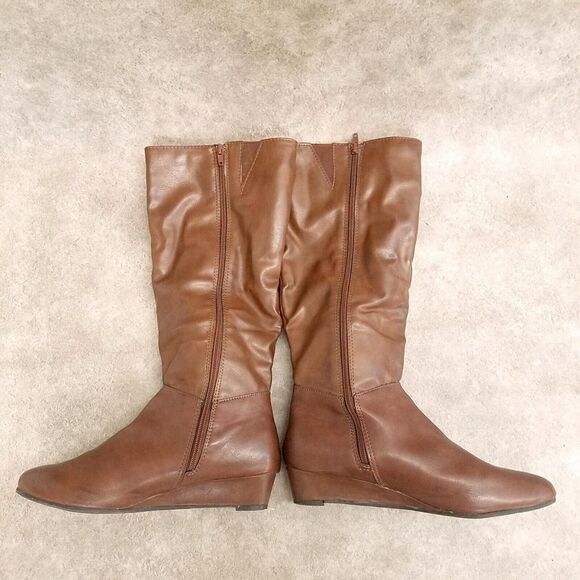 Style & Co. Womens Rainne Size 9 Tan Low Wedge Knee High Riding Boots - Picture 9 of 12
